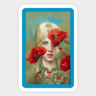 Stunning dreamy design of a pretty girl and poppy flowers Sticker